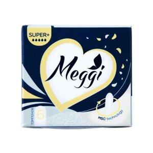 Тампоны гигиенические Meggi Super+4 капли, 6 шт