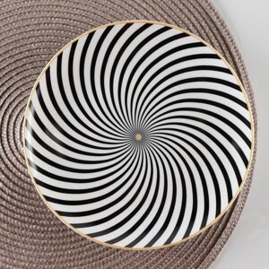 Тарелка керамическая десертная «Спираль», d=20,5 см, цвет чёрный и белый