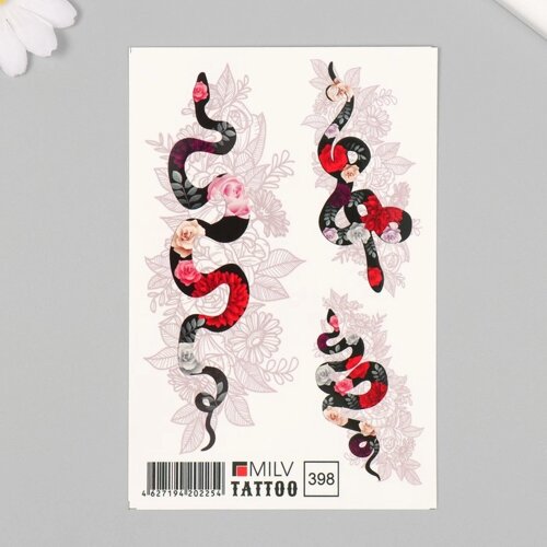 Татуировка на тело "Цветочные змеи" 10х15 см