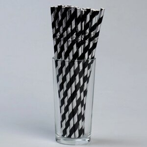 Трубочки для коктейля с гофрой «Спираль», в наборе 25 штук, цвет серебряный, чёрный
