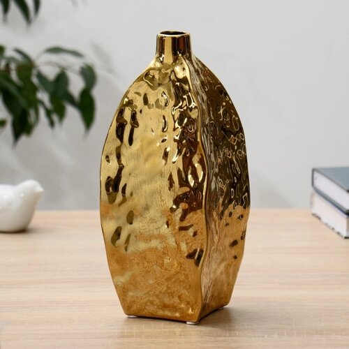 Ваза керамика настольная "Оливия" d-2,5 см h-25 см, золото