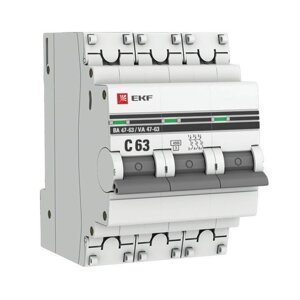 Выключатель автоматический EKF mcb4763-3-63C-pro 3п, 63А, 4.5кА