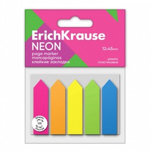 Закладки с клеевым краем пластик 12х45 мм 125л, ErichKrause, "Neon Arrows" микс