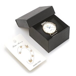 Женский подарочный набор 7 в 1: часы наручные женские ShiKai 024, серьги, d-3.8 см