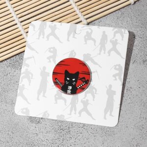 Значок «Япония» кот с нунчаками, цвет чёрно-красный в серебре