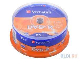 Диски DVD-R 4.7Gb Verbatim 16х 25 шт Cake Box 43522