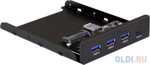 Exegate EX283579RUS Планка USB на переднюю панель ExeGate U3H-623, 3,5, 3*USB3.0+1*TypeC, черная, металл, подсоединение к мат. плате