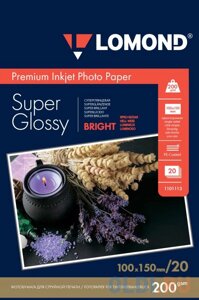 Фотобумага ПРЕМИУМ для стр. печати LOMOND200 г/м2 одностор. Super Glossy Bright 10х15см (20л)