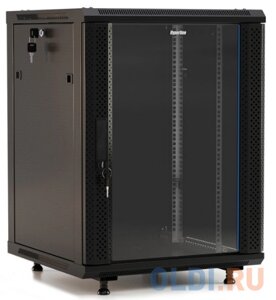 Hyperline TWB-FC-1566-GP-RAL9004 Шкаф настенный 19-дюймовый (19), 15U, 775х600х600мм, стеклянная дверь с перфорацией по бокам, ручка с замком, с