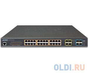 Коммутатор/ PLANET L2+L4 24-Port 10/100/1000T 75W Ultra PoE with 4 shared SFP + 4-Port 10G SFP+ Managed Switch, with Hardware Layer3 IPv4/IPv6 Static