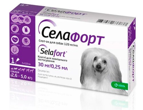 КРКА Селафорт 30 мг для собак от 2.6-5 кг капли на холку 1 пипетка