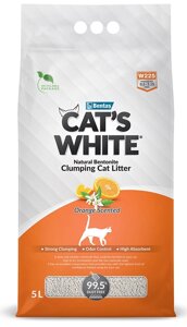 Наполнитель Cats White Orange с ароматом апельсина комкующийся бентонит 4,25кг 5 л