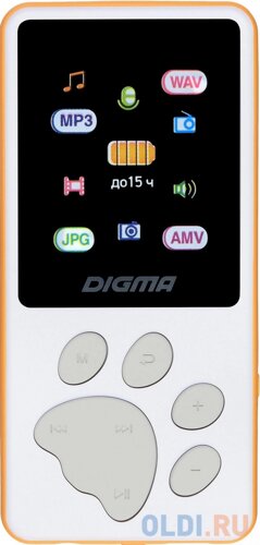Плеер Hi-Fi Flash Digma S4 8Gb белый/оранжевый/1.8/FM/microSDHC