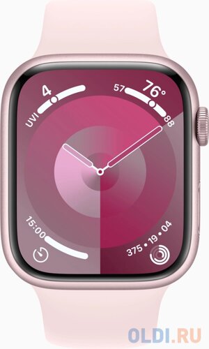 Смарт-часы Apple Watch Series 9 A2980 45мм OLED корп. розовый Sport Band рем. светло-розовый разм. брасл. 140-190мм (MR9G3LL/A)
