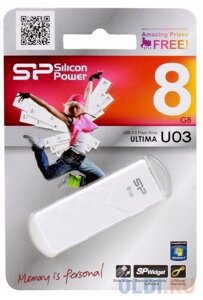 Внешний накопитель 8GB USB Drive USB 2.0 Silicon Power Ultima U03 White (SP008GBUF2U03V1W)