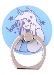 Держатель-кольцо для телефона Аниме Девушка в шапке-единороге комикс (металл) (коробка)