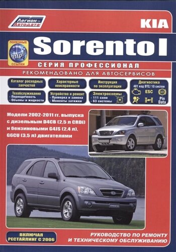 Kia SORENTO I. Модели 2002-2011 гг. выпуска с дизельным D4CB (2,5 л. CRDi) и бензиновыми G4JS (2,4 л. G6CU (3,5 л.) двигателями. Включая рестайлинг 2006 года. Руководство по ремонту и техническому обслуживанию