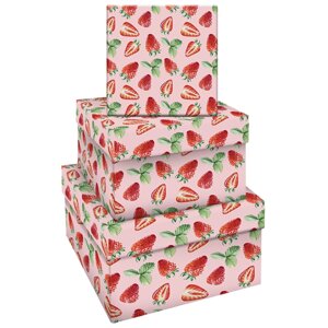 Набор квадратных коробок 3в1, MESHU "Strawberry"19,5*19,5*11-15,5*15,5*9см)