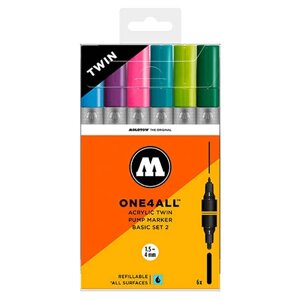 Набор маркеров Molotow "ONE4ALL Acrylic Twin Basic Set 2" 1,5-4 мм, 6 шт