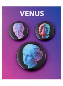 Набор значков Венера в 3D (разные ракурсы) (металл) (2 шт 25мм, 1 шт 38мм)