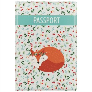 Обложка на паспорт «Спящая лиса с вишенками»