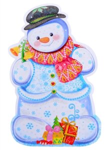 Плакат вырубной Снеговичок с подарками