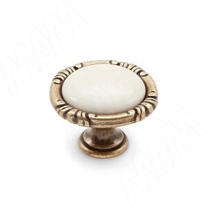Ручка-кнопка бронза состаренная/керамика молочная (WPO. 48.01.00.000. D1)