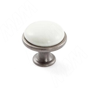 Ручка-кнопка D28мм серебро состаренное/керамика (KH. 30. AP)