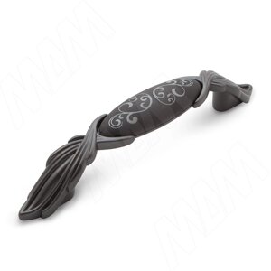 Ручка-скоба 96мм графит/керамика черная серебряные узоры (WMN. 97.23. P2.096. G9)