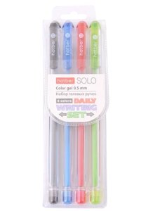 Ручки гелевые 04цв Solo ColorGel 0,5мм, пластик. пенал, подвес, Hatber