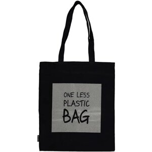 Сумка One less plastic bag (светоотражающая) (черная) (текстиль) (40х32) (СК2021-127)