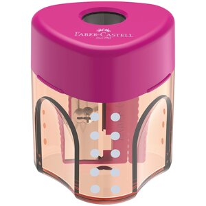 Точилка пластиковая со "шторкой" Faber-Castell "Grip Auto Mini" 1 отв., контейнер, розовая/бирюзовая
