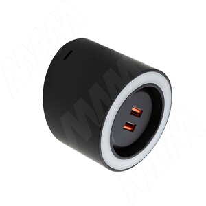 UNIKA Светильник круглый, 2 USB-розетки, черный, 24V, теплый и нейтральный белый 2700-4000К, 4,5W (UN24-RUSB-BLNWW5)