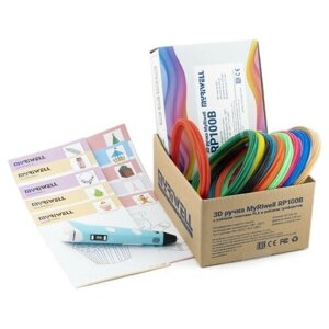 3D ручка Myriwell RP100B (цвет: фиолетовый) с набором пластика PLA 12 цветов по 10 метров и набором трафаретов для 3D ручек