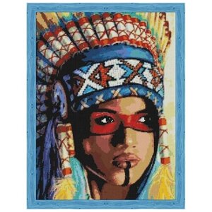 Алмазная мозаика «Индианка», QR200008 / 50х65 см / Полная выкладка / Холст на подрамнике / Картина стразами