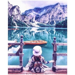 Алмазная мозаика на подрамнике 40х50 Озеро в горах Италии
