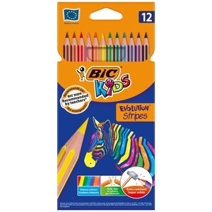 Цветные карандаши для детей мягкие пластиковые BIC Kids Evolution Stripes детский набор карандашей БИК 12 цветов