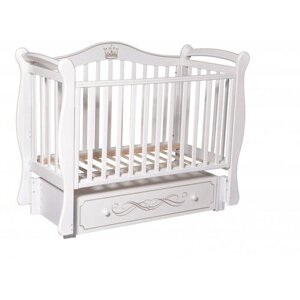 Детская кроватка для новорожденных Антел Джулия 11 с универсальным маятником (поперечный/продольный), ящиком, съемной стенкой, цвет белый