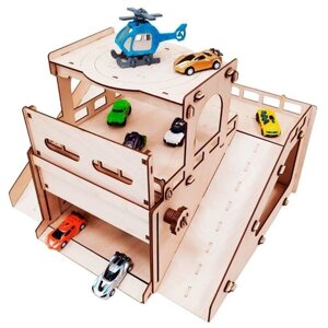 Детская многоуровневая игрушечная парковка для машинок деревянная . Модель для сборки, гараж
