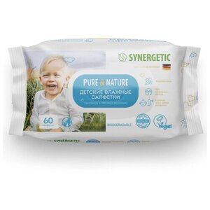 Детские влажные салфетки SYNERGETIC Pure&Nature «Пантенол и овсяное молочко» гипоаллергенные, биоразлагаемые, для новорожденных 0+большая упаковка 270 шт. 3 уп. по 90 шт.
