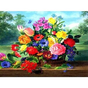 Детский набор для творчества / Алмазная мозаика 40х50 / Букет садовых цветов