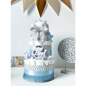 Дизайнерский торт из подгузников для новорожденного мальчика, голубой