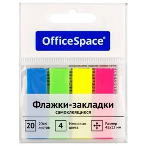 Флажки-закладки OfficeSpace, 45*12мм, 20л. 4 неоновых цвета, европодвес, 24 шт. в упаковке