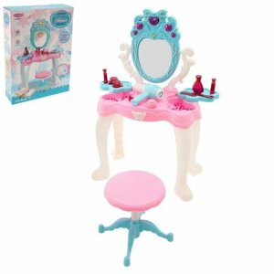 Игровой набор для девочек "У зеркала" туалетный столик детский с феном, стульчиком, раскраской и аксессуарами, свет, звук