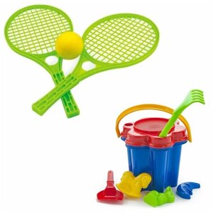 Игрушки для песочницы для снега Песочный набор Цветок + Набор для тенниса зеленый