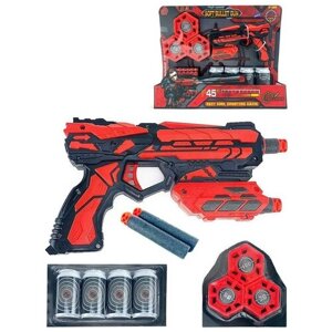 Junfa Toys Бластер красно-черный в Наборе с аксессуарами и 14 мягкими пулями
