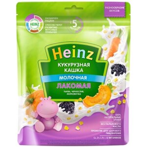 Каша Heinz молочная лакомая кукурузная тыква, чернослив, морковочка, 5 мес., 170 г (пауч)