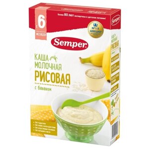 Каша Semper молочная рисовая с бананом, с 6 месяцев, 180 г