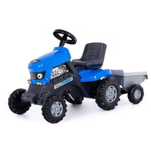 Каталка-трактор с педалями "Turbo"синяя) с полуприцепом
