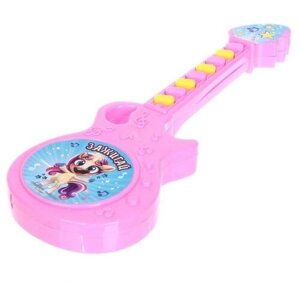 Музыкальная гитара «Весёлые зверята», игрушечная, звук, цвет розовый